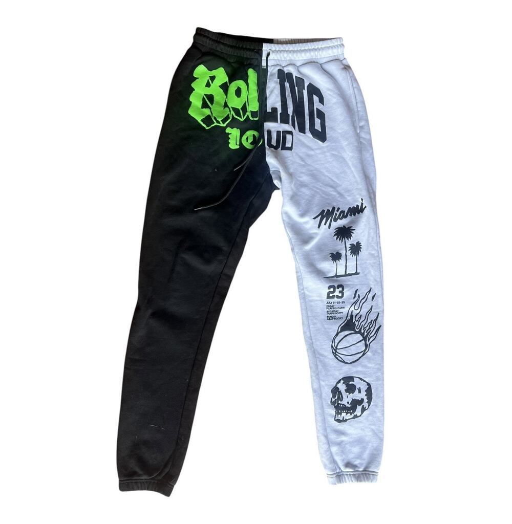 RL MIAMI 23 DOUBLE TROUBLE SPLIT BLACK & WHITE SWEATPANTS SIZE M TRAVIS SCOTT